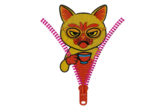 Cute Cat in Zipper Embroidery Design Review